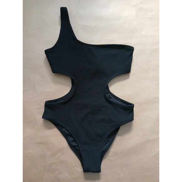 Victoria's Secret PINK Black Monokini Swimsuit Small Ribbed Swimwear - Picture 1 of 4